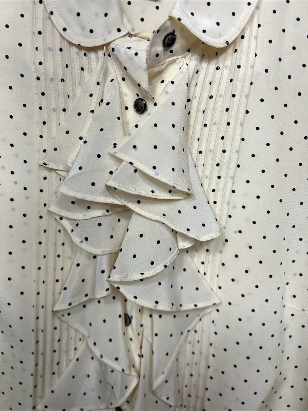 J.Crew Polka Dot Ruffle Blouse in Cream & Black Size Small - Picture 3 of 9